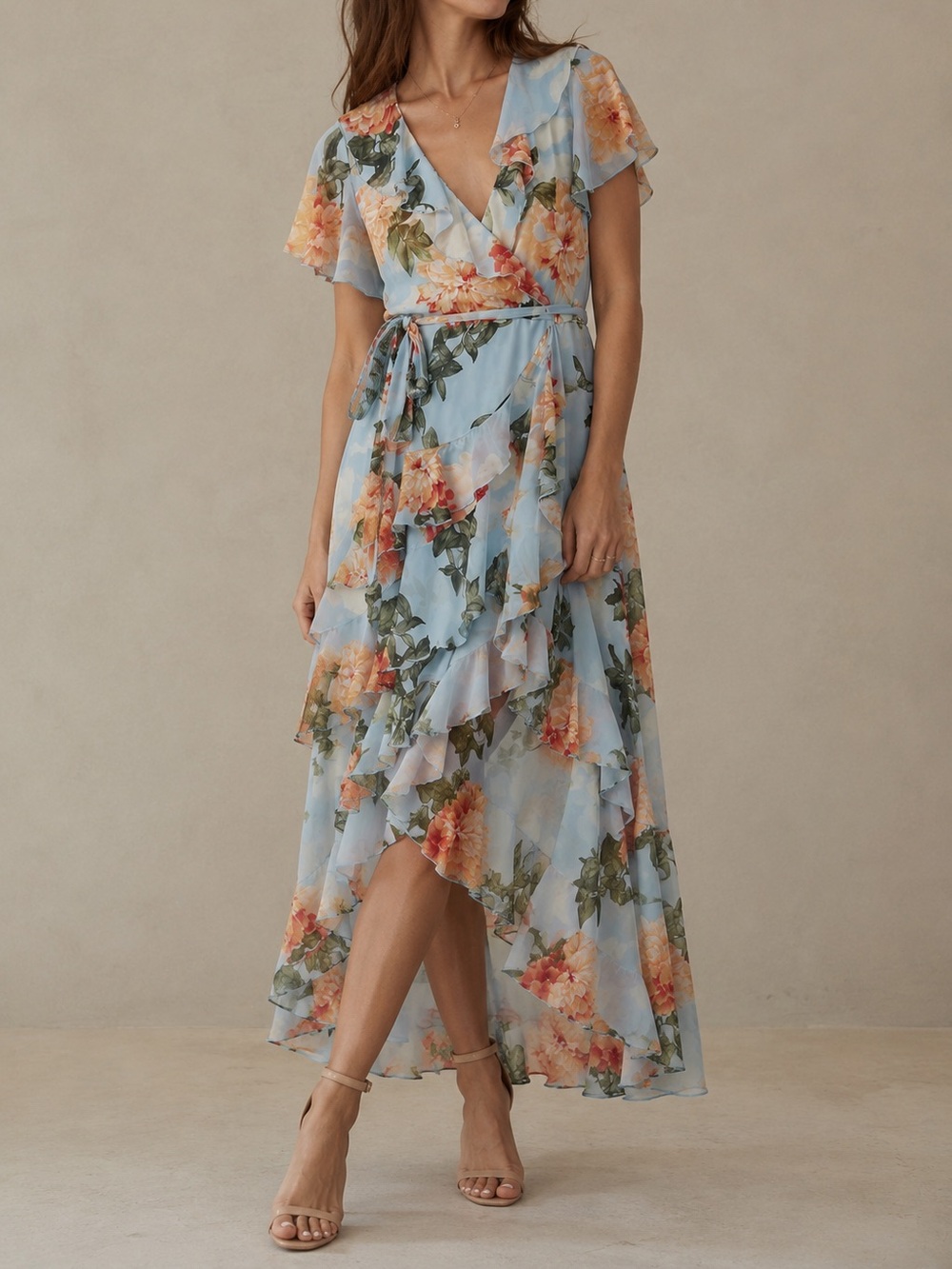 Light Blue Floral Wrap Maxi Dress size XL